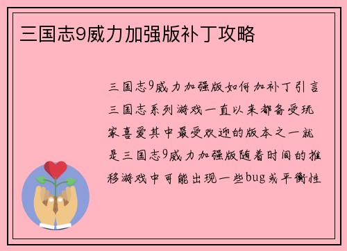 三国志9威力加强版补丁攻略