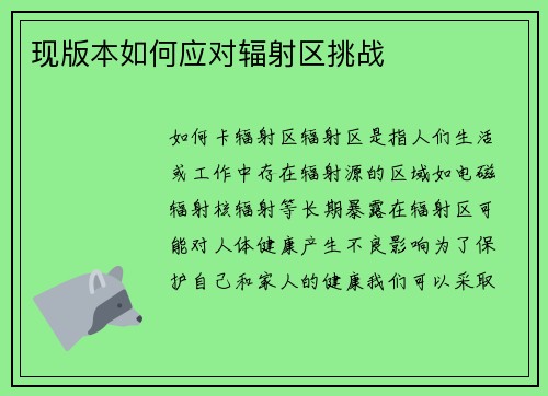 现版本如何应对辐射区挑战